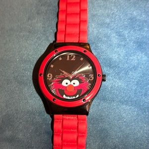 ANIMAL of MUPPETS DISNEY Wristwatch NWOT Red & Black So Cute!